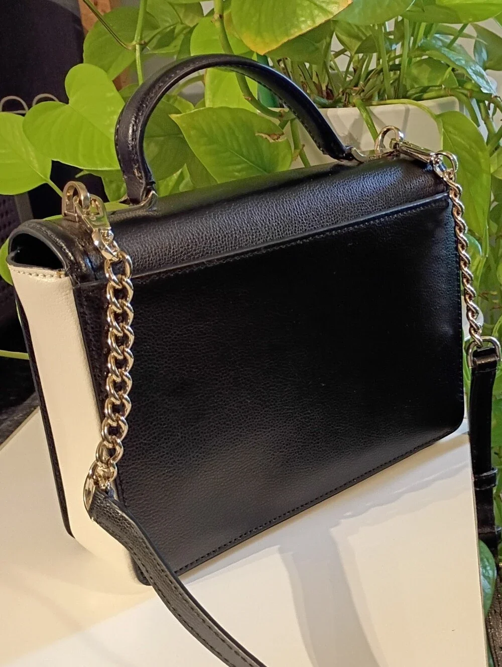 kate spade Black Leather Top-Handle Satchel with Gold Logo